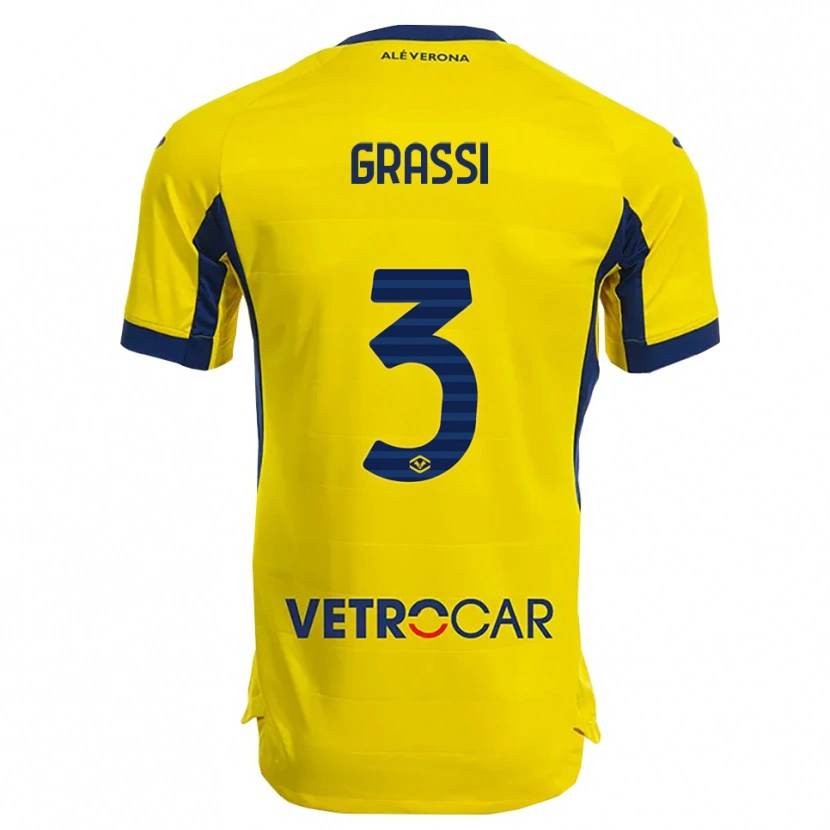 Danxen Kinder Pierfrancesco Grassi #3 Gelb Marineblau Auswärtstrikot Trikot 2025/26 T-Shirt
