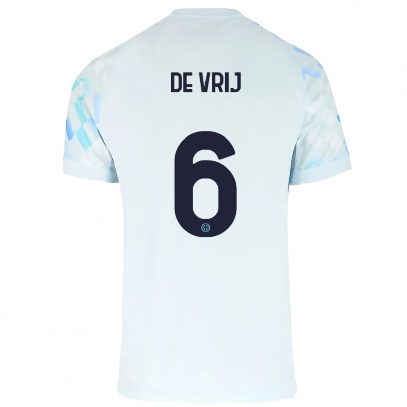 Danxen Kinder Stefan De Vrij #6 Weiß Blau Auswärtstrikot Trikot 2025/26 T-Shirt