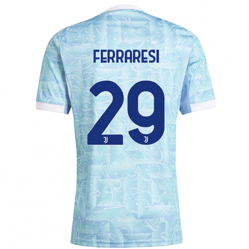 Danxen Kinder Eleonora Ferraresi #29 Himmelblau Gelb Auswärtstrikot Trikot 2025/26 T-Shirt