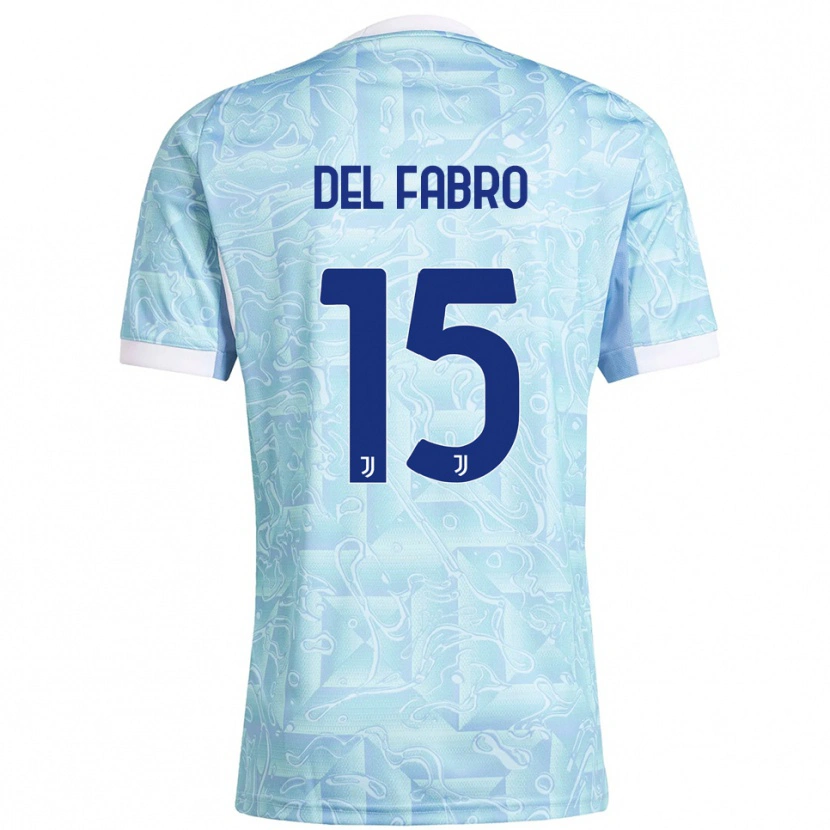 Danxen Kinder Jacopo Del Fabro #15 Himmelblau Gelb Auswärtstrikot Trikot 2025/26 T-Shirt