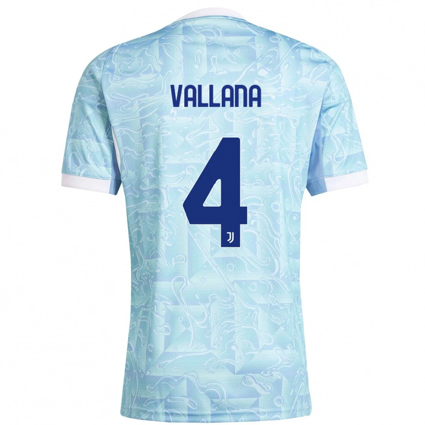 Danxen Kinder Edoardo Vallana #4 Himmelblau Gelb Auswärtstrikot Trikot 2025/26 T-Shirt