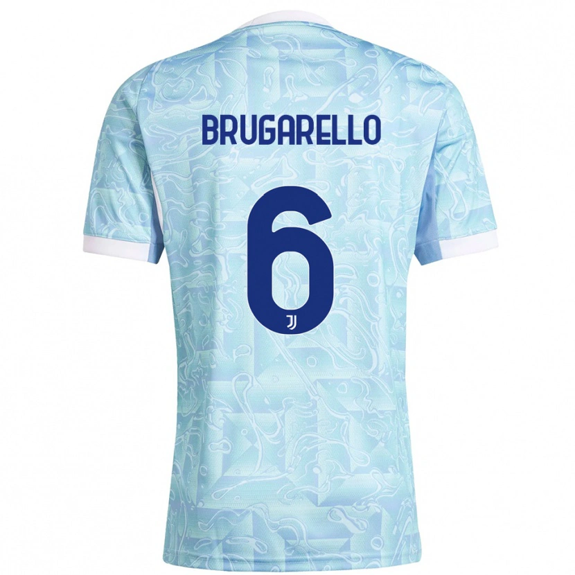 Danxen Kinder Mattia Brugarello #6 Himmelblau Gelb Auswärtstrikot Trikot 2025/26 T-Shirt