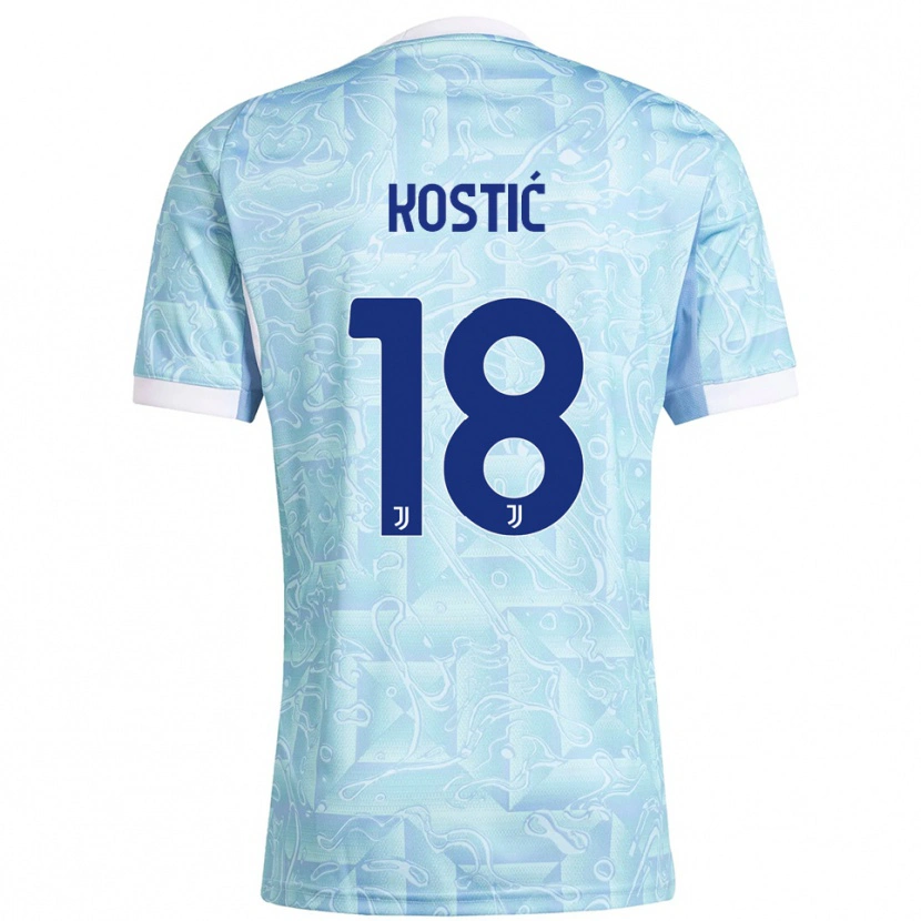 Danxen Kinder Filip Kostić #18 Himmelblau Gelb Auswärtstrikot Trikot 2025/26 T-Shirt