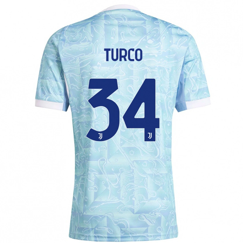 Danxen Kinder Stefano Turco #34 Himmelblau Gelb Auswärtstrikot Trikot 2025/26 T-Shirt
