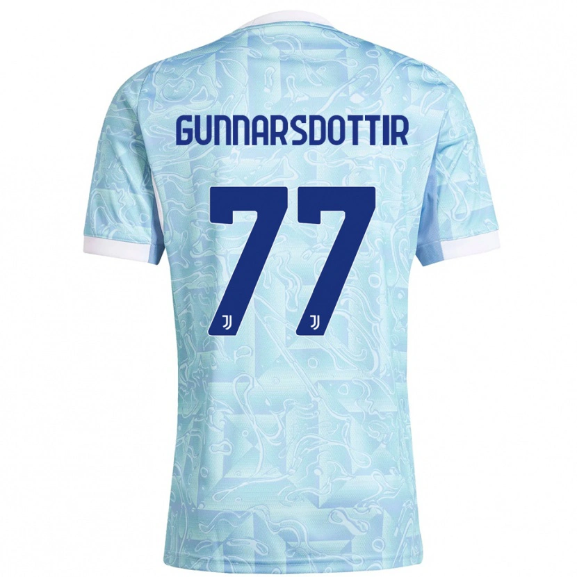 Danxen Kinder Sara Bjork Gunnarsdottir #77 Himmelblau Gelb Auswärtstrikot Trikot 2025/26 T-Shirt