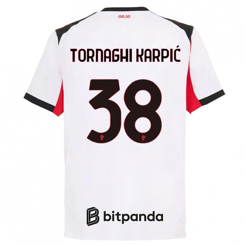 Danxen Kinder Lavinia Tornaghi Karpić #38 Weiß Schwarz Auswärtstrikot Trikot 2025/26 T-Shirt