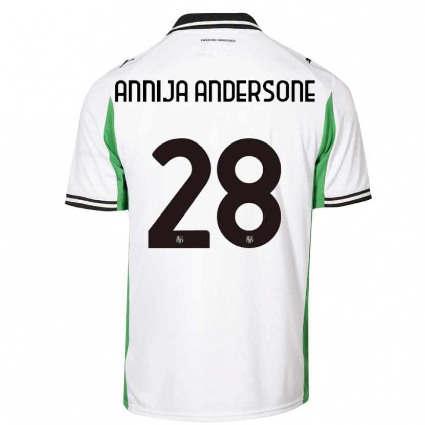 Danxen Kinder Gabriela Annija Andersone #28 Weiß Grün Schwarz Auswärtstrikot Trikot 2025/26 T-Shirt