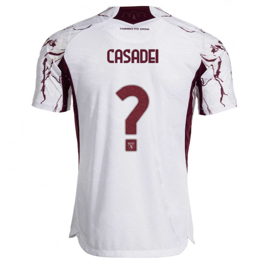 Danxen Kinder Edoardo Casadei #0 Weiß Burgunderrot Auswärtstrikot Trikot 2025/26 T-Shirt