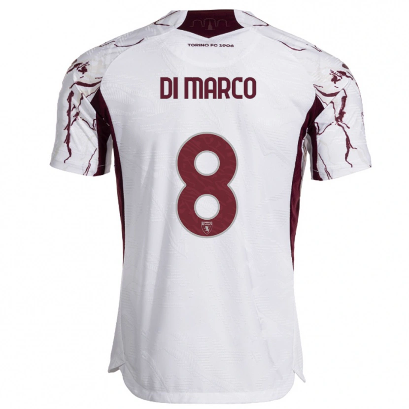 Danxen Kinder Tommaso Di Marco #8 Weiß Burgunderrot Auswärtstrikot Trikot 2025/26 T-Shirt