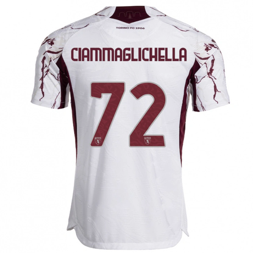 Danxen Kinder Aaron Ciammaglichella #72 Weiß Burgunderrot Auswärtstrikot Trikot 2025/26 T-Shirt
