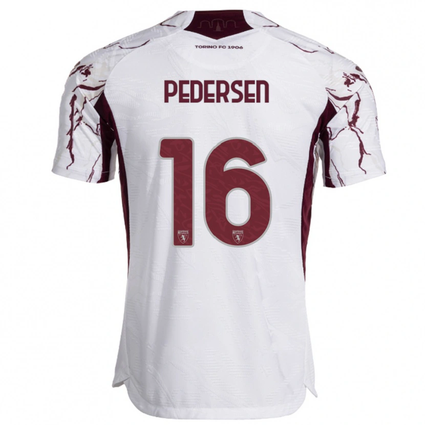 Danxen Kinder Marcus Pedersen #16 Weiß Burgunderrot Auswärtstrikot Trikot 2025/26 T-Shirt