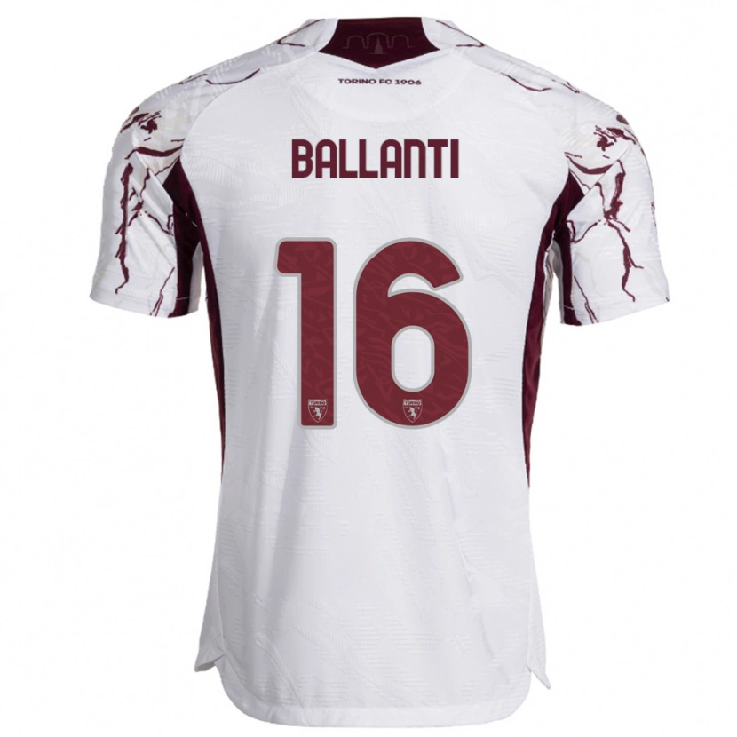 Danxen Kinder Andrea Ballanti #16 Weiß Burgunderrot Auswärtstrikot Trikot 2025/26 T-Shirt