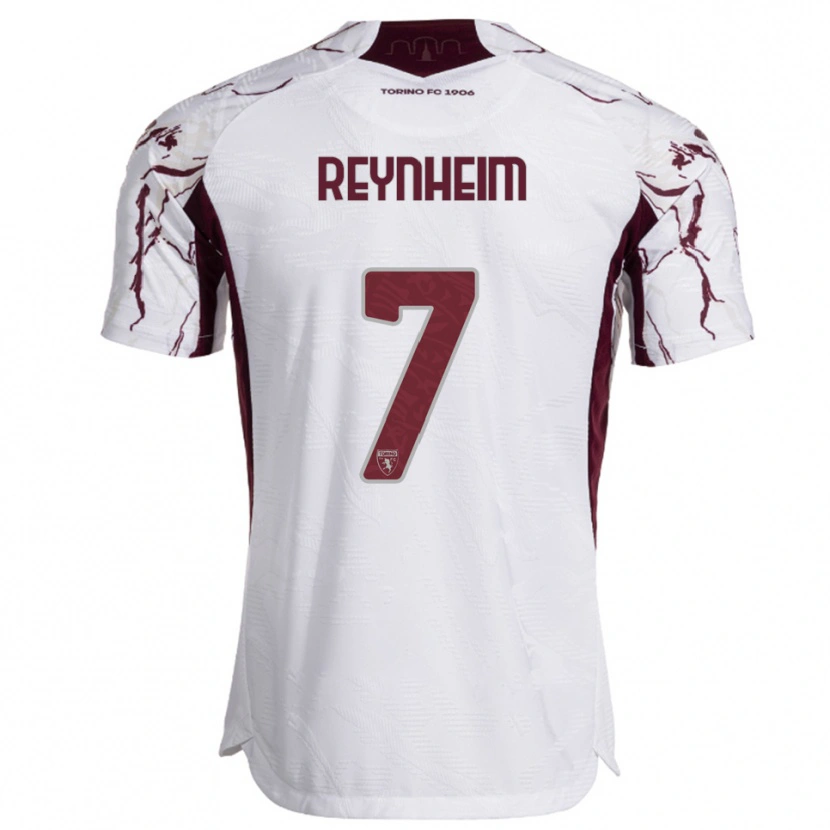 Danxen Kinder Dávid Reynheim #7 Weiß Burgunderrot Auswärtstrikot Trikot 2025/26 T-Shirt