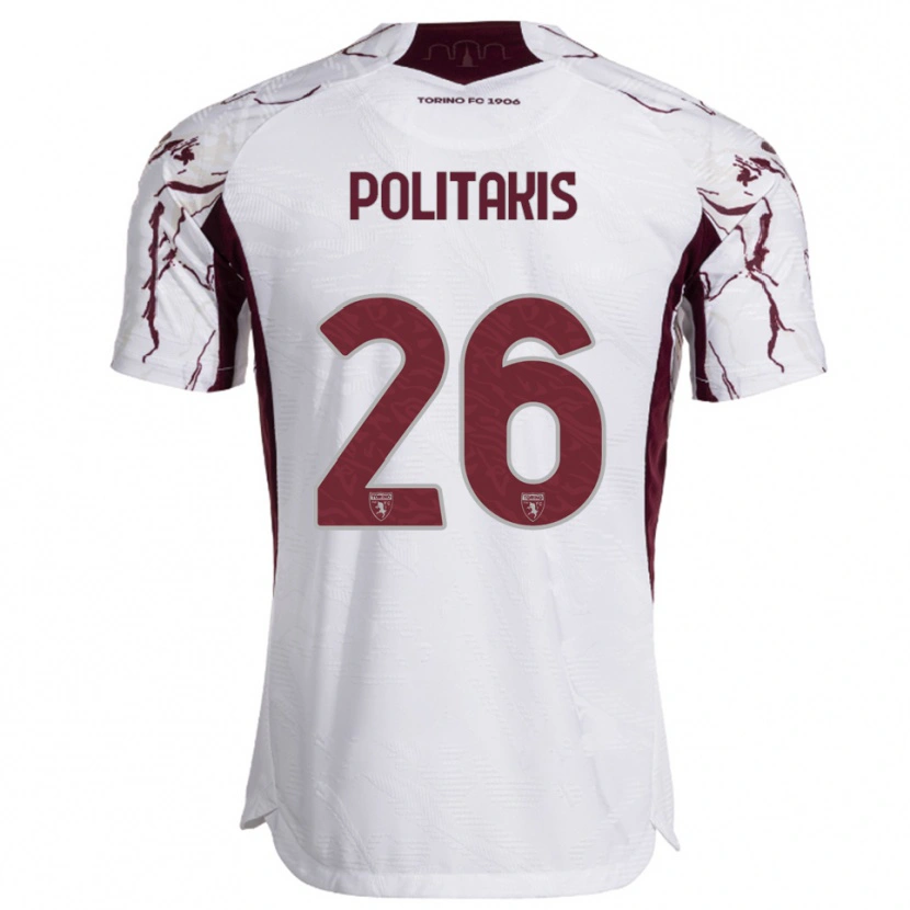 Danxen Kinder Grigorios Politakis #26 Weiß Burgunderrot Auswärtstrikot Trikot 2025/26 T-Shirt