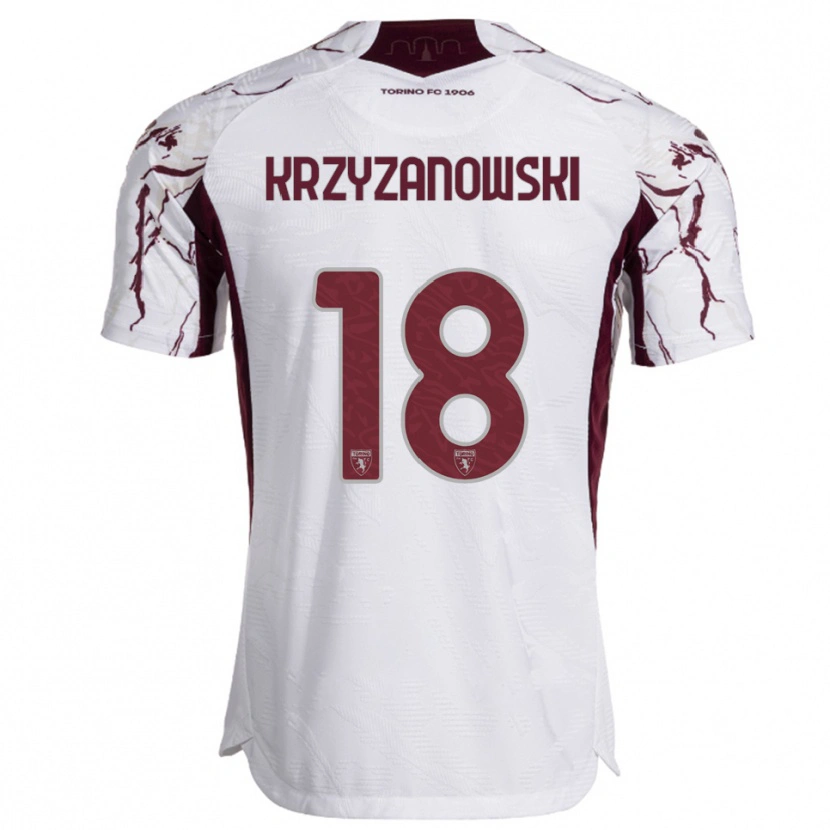 Danxen Kinder Jakub Krzyzanowski #18 Weiß Burgunderrot Auswärtstrikot Trikot 2025/26 T-Shirt