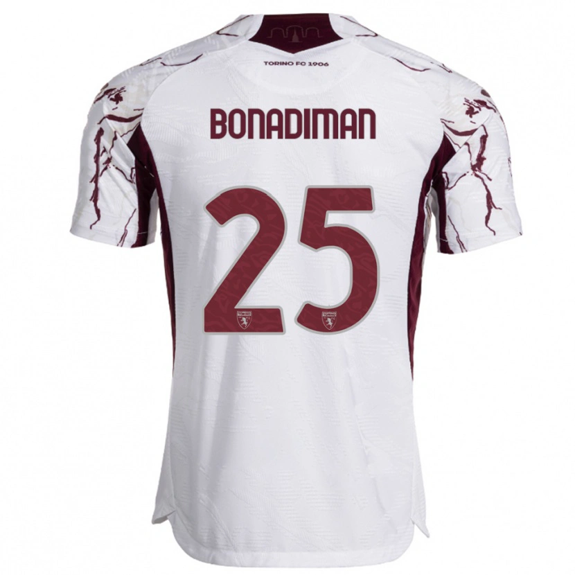 Danxen Kinder Matteo Bonadiman #25 Weiß Burgunderrot Auswärtstrikot Trikot 2025/26 T-Shirt