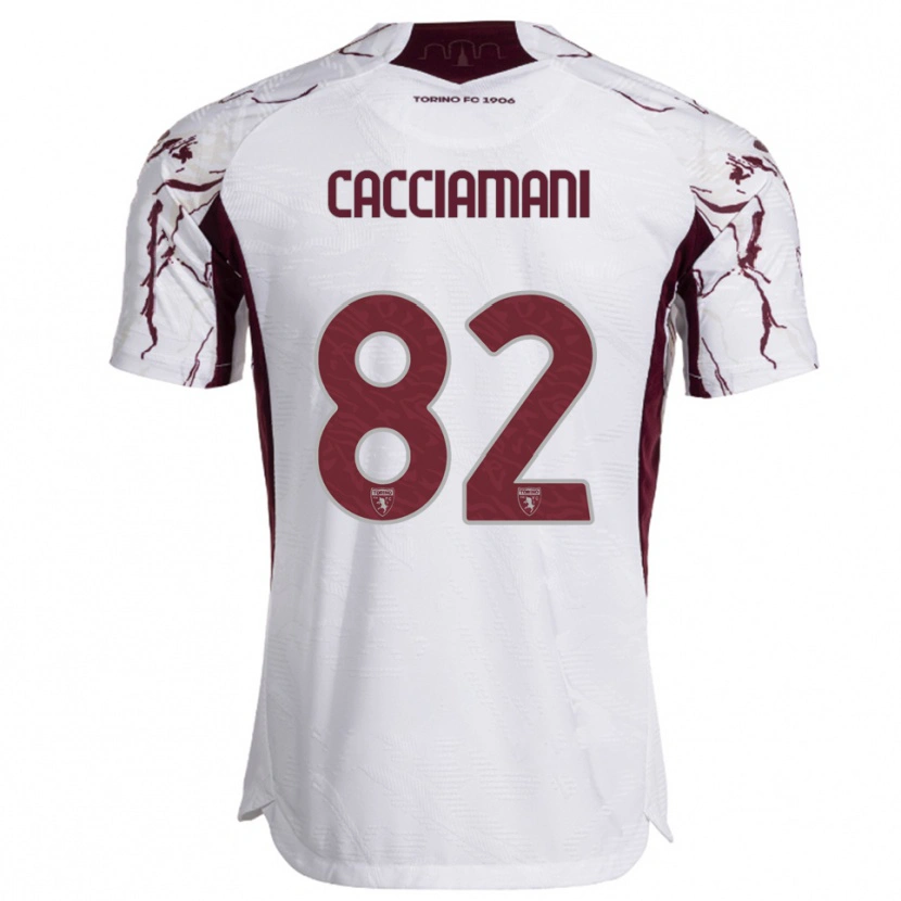 Danxen Kinder Alessio Cacciamani #82 Weiß Burgunderrot Auswärtstrikot Trikot 2025/26 T-Shirt
