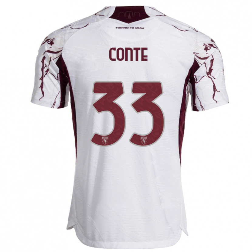 Danxen Kinder Gioele Conte #33 Weiß Burgunderrot Auswärtstrikot Trikot 2025/26 T-Shirt