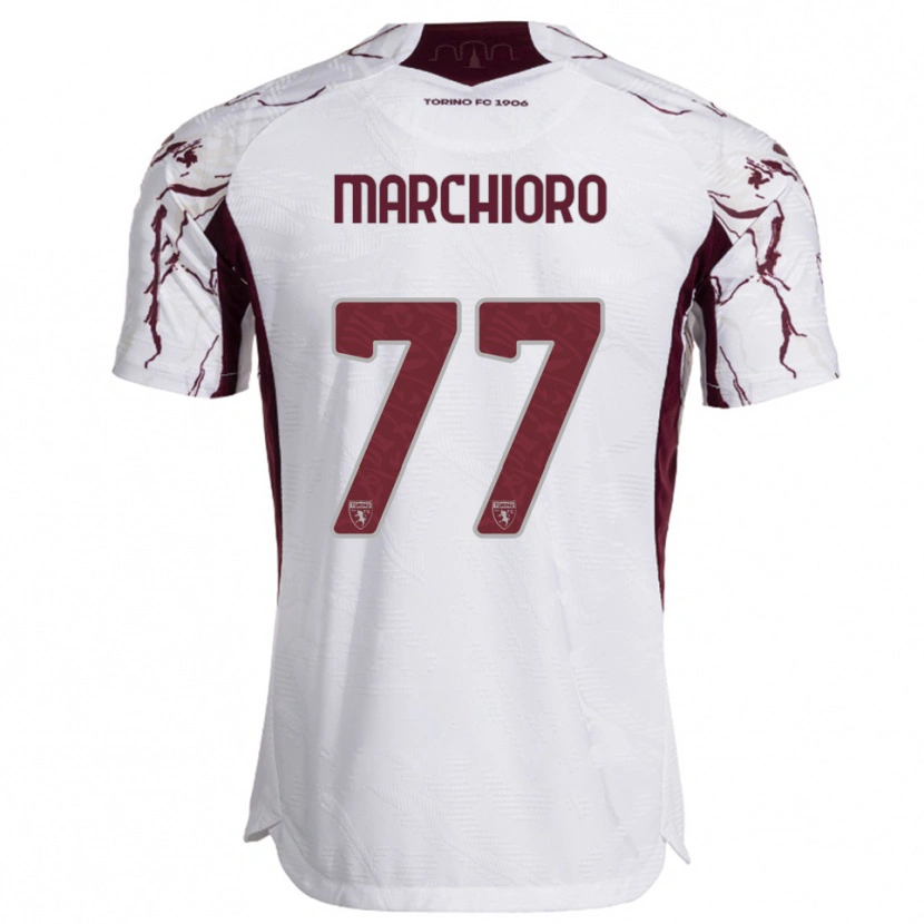 Danxen Kinder Raffaele Marchioro #77 Weiß Burgunderrot Auswärtstrikot Trikot 2025/26 T-Shirt