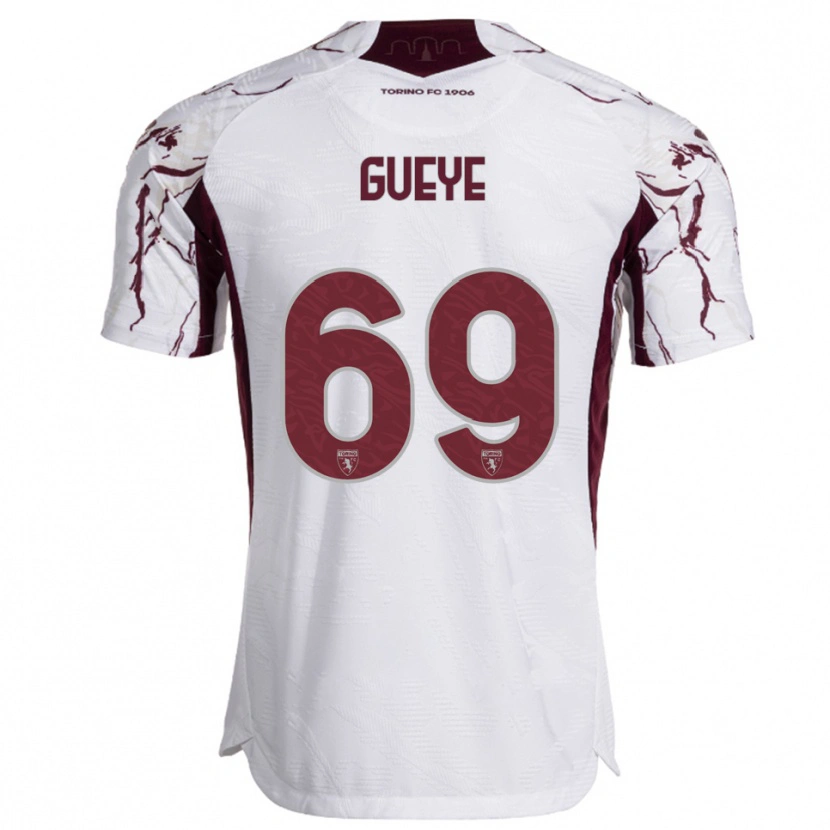 Danxen Kinder Ousmane Gueye #69 Weiß Burgunderrot Auswärtstrikot Trikot 2025/26 T-Shirt