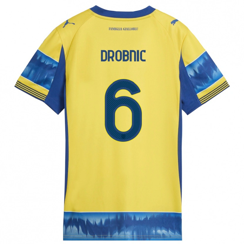 Danxen Kinder Dominik Drobnic #6 Gelb Blau Auswärtstrikot Trikot 2025/26 T-Shirt
