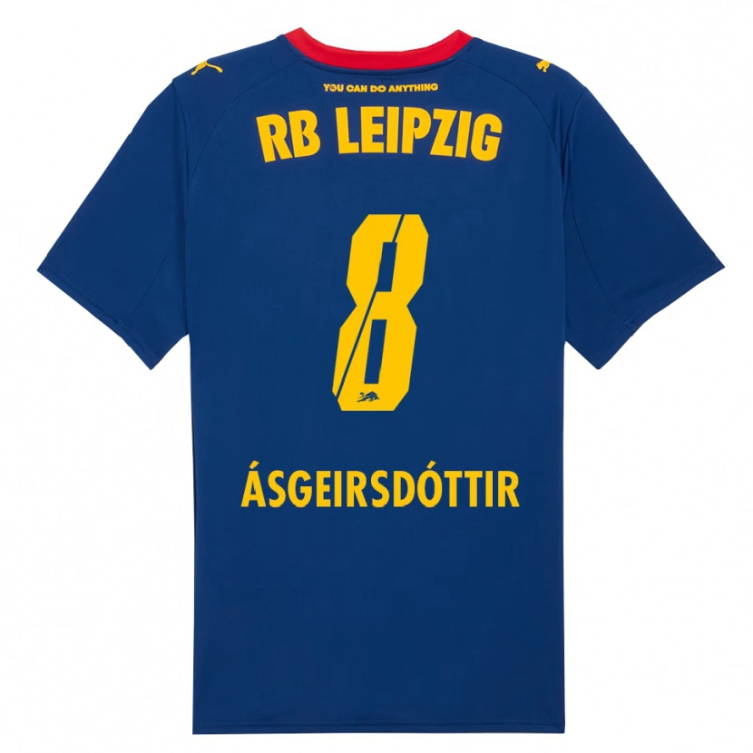 Danxen Kinder Emilía Kiær Ásgeirsdóttir #8 Marineblau Rot Auswärtstrikot Trikot 2025/26 T-Shirt