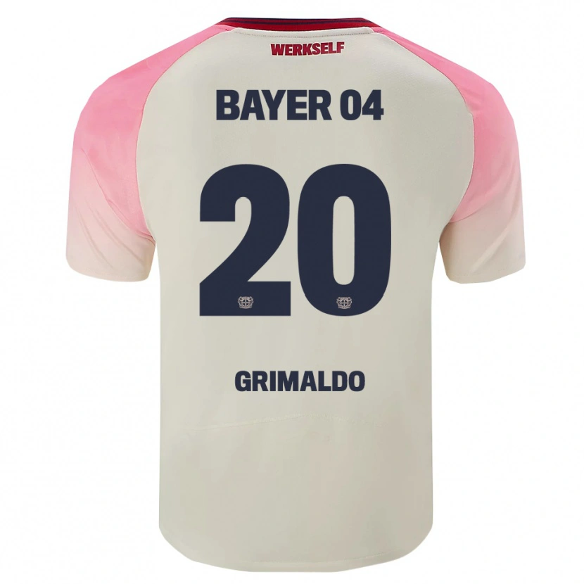 Danxen Kinder Alejandro Grimaldo #20 Pink Cremeweiß Auswärtstrikot Trikot 2025/26 T-Shirt