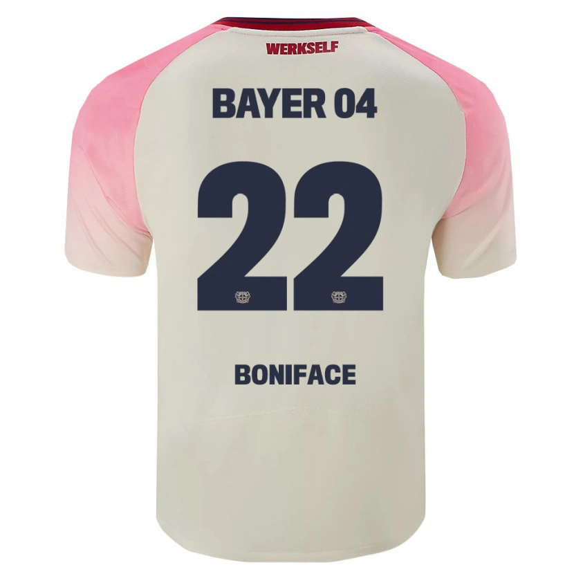 Danxen Kinder Victor Boniface #22 Pink Cremeweiß Auswärtstrikot Trikot 2025/26 T-Shirt