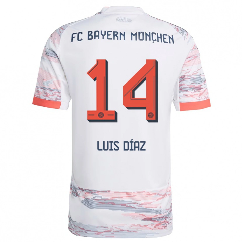 Danxen Kinder Luis Díaz #14 Weiß Grau Auswärtstrikot Trikot 2025/26 T-Shirt