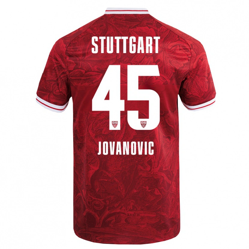 Danxen Kinder Lazar Jovanovic #45 Rot Schwarz Auswärtstrikot Trikot 2025/26 T-Shirt