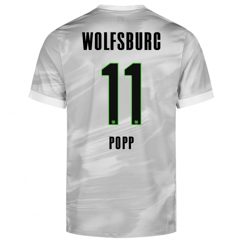 Danxen Kinder Alexandra Popp #11 Grau Weiß Auswärtstrikot Trikot 2025/26 T-Shirt