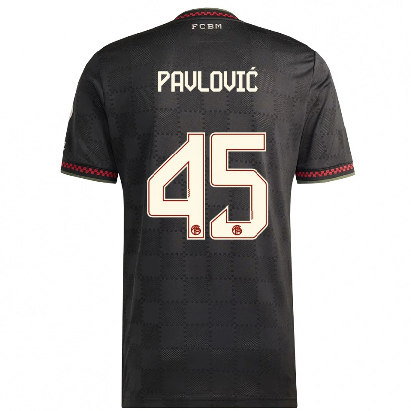 Danxen Kinder Aleksandar Pavlovic #45 Schwarz Weiß Ausweichtrikot Trikot 2025/26 T-Shirt