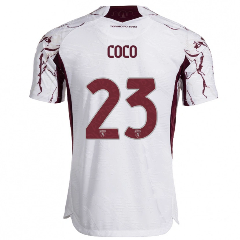 Danxen Herren Saúl Coco #23 Weiß Burgunderrot Auswärtstrikot Trikot 2025/26 T-Shirt