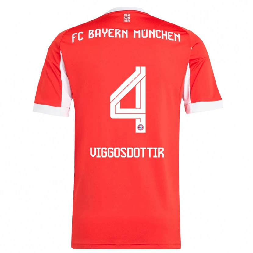 Danxen Damen Glódís Perla Viggósdóttir #4 Rot Weiß Heimtrikot Trikot 2025/26 T-Shirt