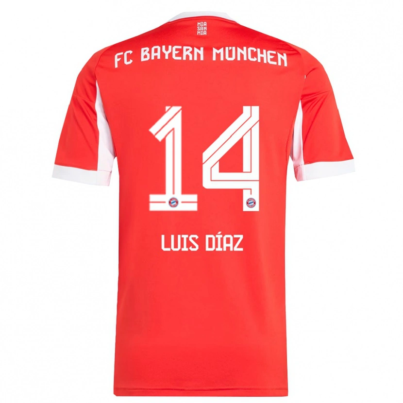 Danxen Damen Luis Díaz #14 Rot Weiß Heimtrikot Trikot 2025/26 T-Shirt