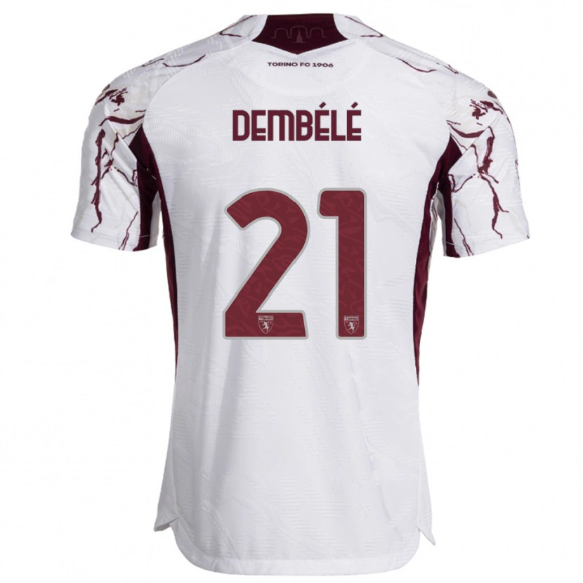 Danxen Damen Ali Dembélé #21 Weiß Burgunderrot Auswärtstrikot Trikot 2025/26 T-Shirt