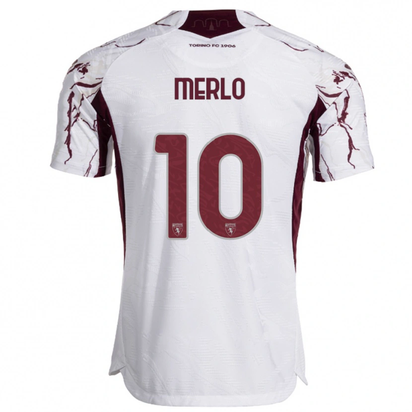 Danxen Damen Mattia Merlo #10 Weiß Burgunderrot Auswärtstrikot Trikot 2025/26 T-Shirt