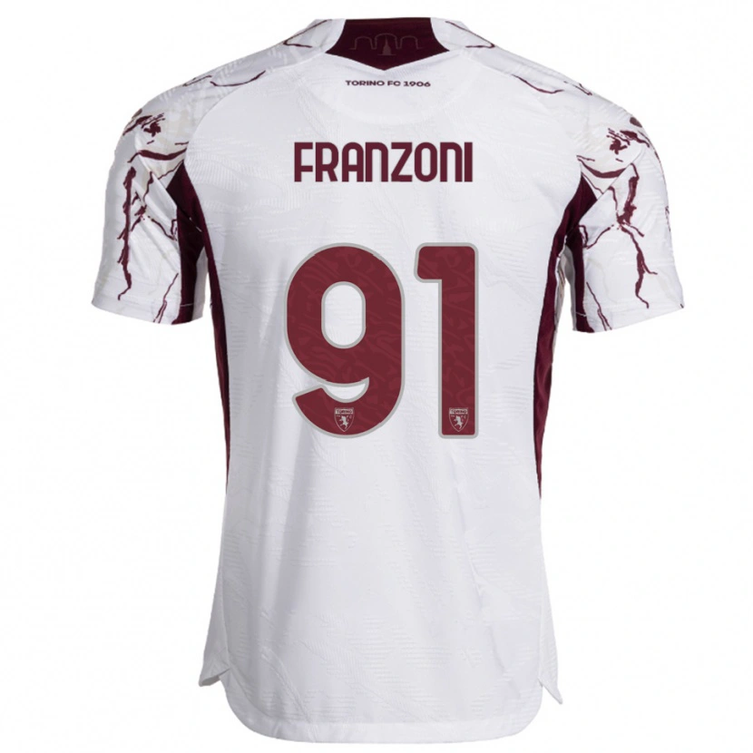 Danxen Damen Nicolò Franzoni #91 Weiß Burgunderrot Auswärtstrikot Trikot 2025/26 T-Shirt