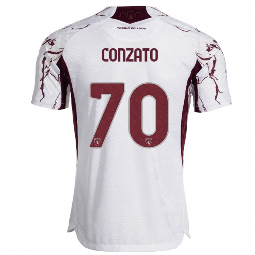 Danxen Damen Filippo Conzato #70 Weiß Burgunderrot Auswärtstrikot Trikot 2025/26 T-Shirt