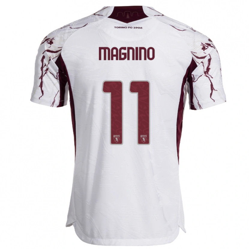 Danxen Damen Emanuele Magnino #11 Weiß Burgunderrot Auswärtstrikot Trikot 2025/26 T-Shirt