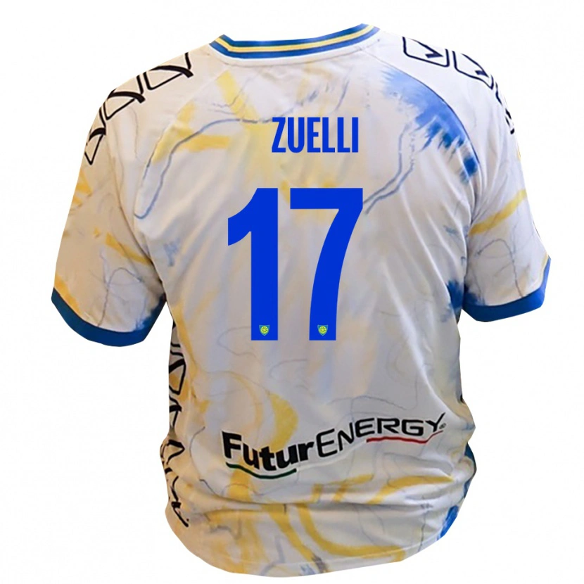 Danxen Kinder Emanuele Zuelli #17 Weiß Gelb Blau Auswärtstrikot Trikot 2025/26 T-Shirt