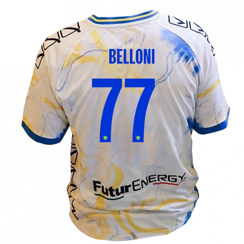 Danxen Kinder Niccolò Belloni #77 Weiß Gelb Blau Auswärtstrikot Trikot 2025/26 T-Shirt