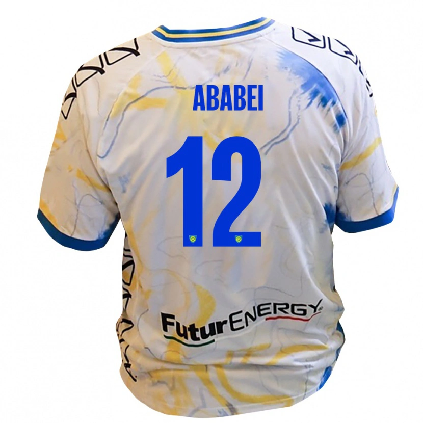 Danxen Kinder Leonardo Ababei #12 Weiß Gelb Blau Auswärtstrikot Trikot 2025/26 T-Shirt