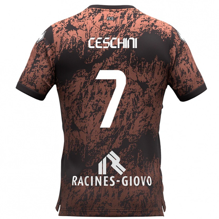 Danxen Kinder Nicolò Ceschini #7 Braun Schwarz Auswärtstrikot Trikot 2025/26 T-Shirt