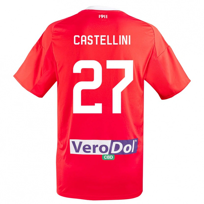 Danxen Kinder Alessio Castellini #27 Rot Weiß Auswärtstrikot Trikot 2025/26 T-Shirt
