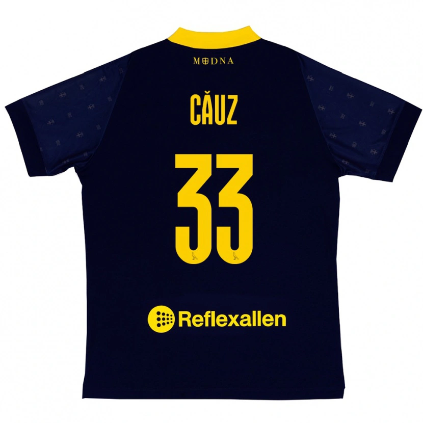 Danxen Kinder Cristian Căuz #33 Marineblau Gelb Auswärtstrikot Trikot 2025/26 T-Shirt