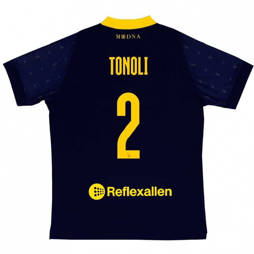 Danxen Kinder Daniel Tonoli #2 Marineblau Gelb Auswärtstrikot Trikot 2025/26 T-Shirt