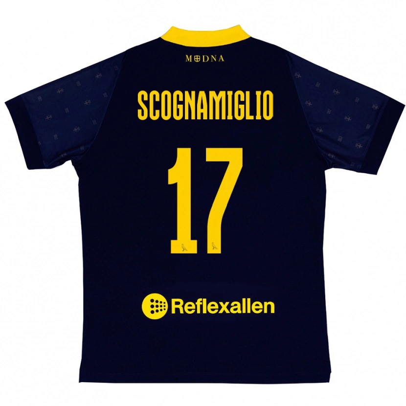 Danxen Kinder Giuseppe Scognamiglio #17 Marineblau Gelb Auswärtstrikot Trikot 2025/26 T-Shirt