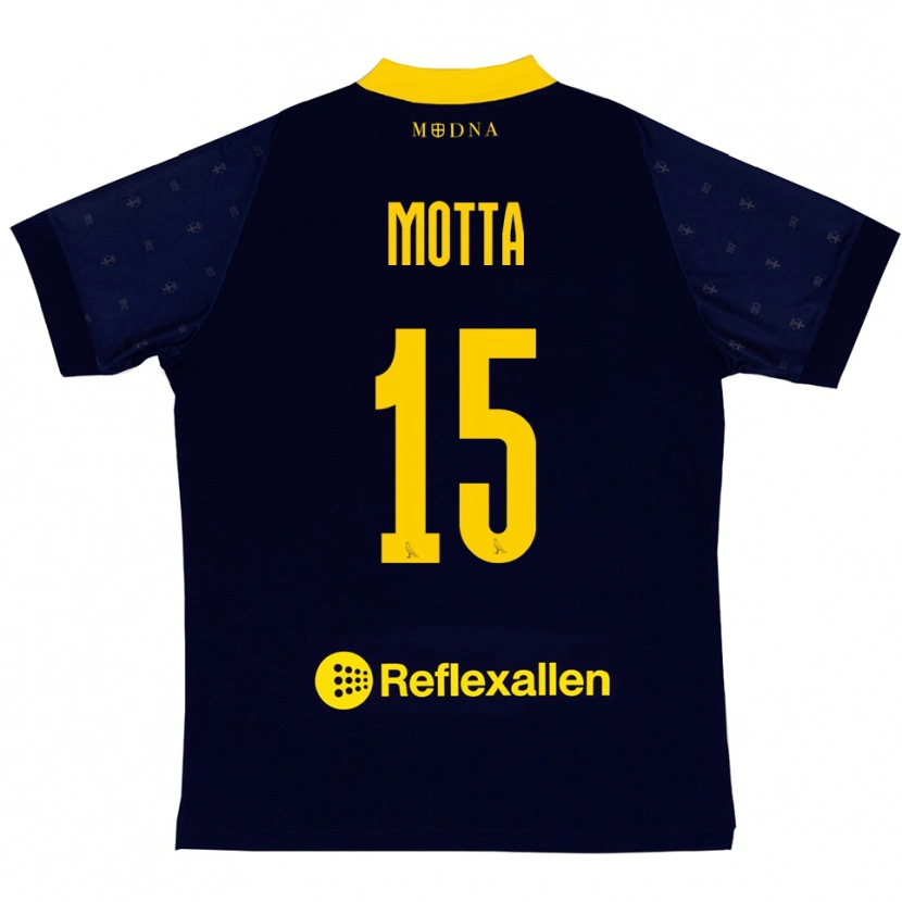 Danxen Kinder Nicolò Motta #15 Marineblau Gelb Auswärtstrikot Trikot 2025/26 T-Shirt