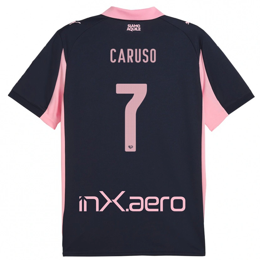 Danxen Kinder Edoardo Caruso #7 Marineblau Pink Auswärtstrikot Trikot 2025/26 T-Shirt